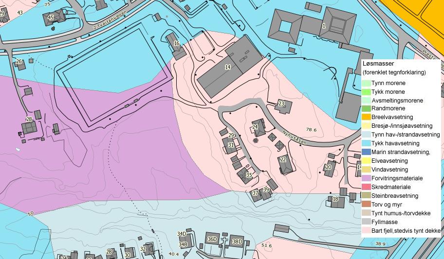 Side 5 2.2 Grunnforhold Kvartærgeologisk kart fra NGU sine nettsider er vist i figur 4.