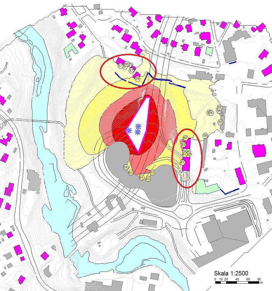 12-(17) STØYUTREDNING Støysonekartene for kveldstid (L e) viser overskridelser på 5-7 db den nærmeste bebyggelsen.