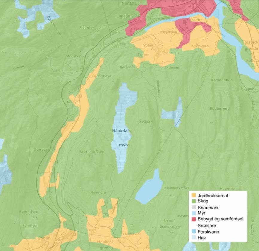 Planforslaget grenser til følgende formål i Støren kommunedelplan, vedtatt 23.06.