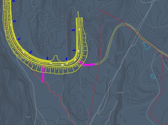 Eiendom (gnr/bnr) Løsning Eiendommer sør for næringsområdet Sør for den nye næringsområdet opprettholdes dagens skogsbilveger gjennom nye adkomster skissert med magenta linjer på kartet. 4.