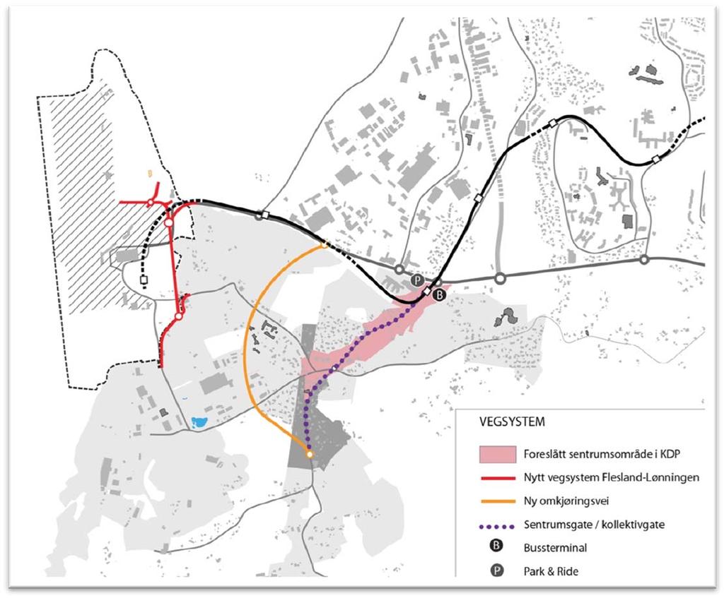 3.5 ENDRINGER I VEISYSTEMET Figur 07: Oversikt over eksisterende og nytt vegsystem under planlegging.