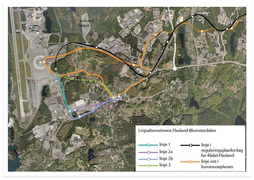 2 Om tiltaket 2.1 PLANLAGT BYBANEBETJENING AV BLOMSTERDALEN Reguleringsforslaget for Bybanen fra Rådal til Flesland viser en holdeplass ved Birkeland terminal.