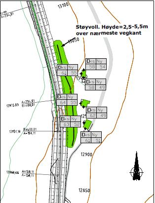 Utsnitt støyrapport med effekt av støyvoll Utsnitt illustrasjonsplan med støyvoll 6.