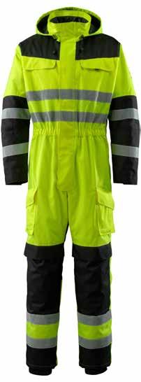 vannavvisende 93% polyester, 7% spandex, 305 g/m 2 XS - XXXL Hi-Vis Gul AK2012426-str KOMMER TIL LAGER HØST 2017 Kjeledress, synlighet klasse 3 Vind og vannavstøtende polyestercanvas 2 brystlommer