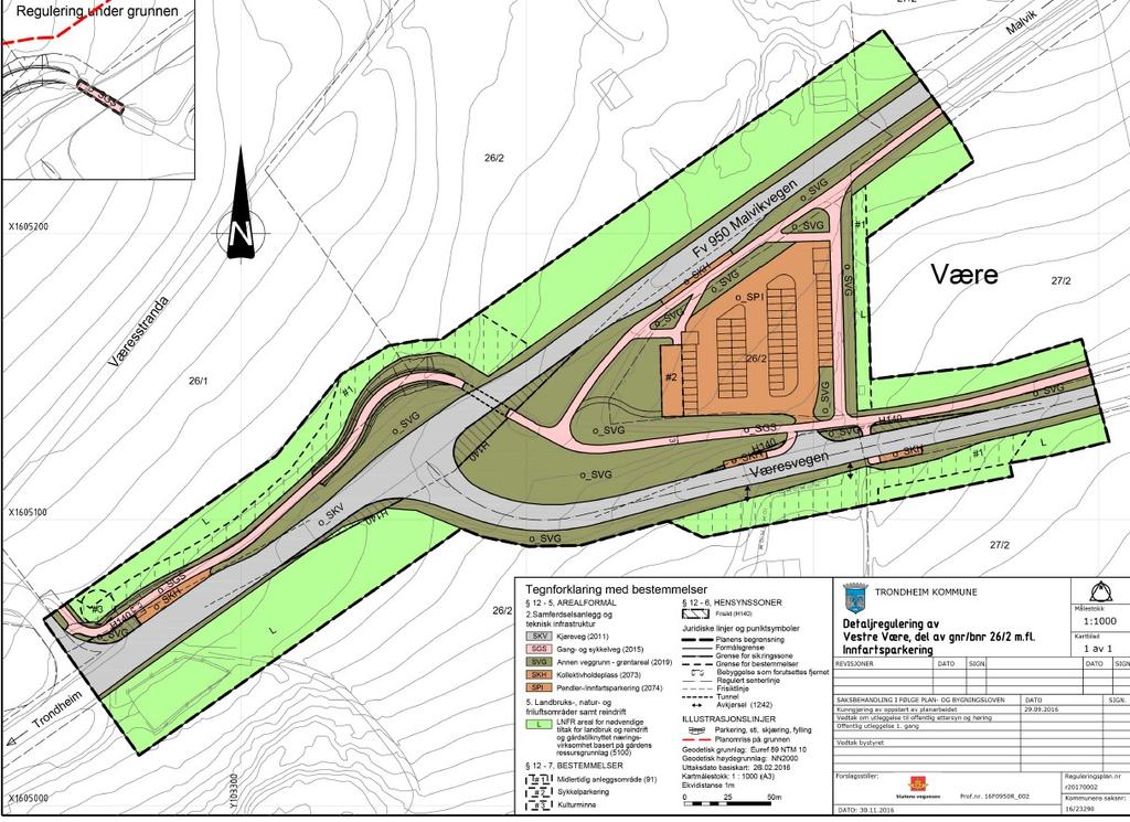 fylkesveg 950 (Malvikvegen) og Fylkesveg 874 (Væresvegen), like utenfor bomsnitt øst, på Være. Det foregår uønsket villparkering ved krysset fv. 950 og fv.