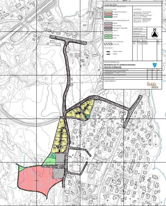 Planen omfatter ny barnehage samt at den også vil legge til rette for utvikling av ny boligbebyggelse vest for veien Skredsvikmoen. Planen ble vedtatt den 13.2.2017.