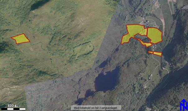 Totalarealet er på 709 da, derav 40 da fulldyrka, 5 da overflatedyrka jord, 10 da innmarksbeite, 160 da skog og resten anna areal.