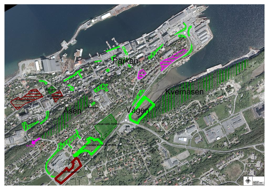 Planstatus for eksisterende grøntområder ble presentert. Det var en del spørsmål og drøftinger knyttet til dette. Det ble presentert en del bildeeksempler.