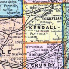 Kart 1903 som viser Helmar i Kendall County. Etter søknad utferdiget av Michael S. Fries ble det den 1 3. juni 1 894 opprettet postkontor i Mike Fries' Store, med Michael S. Fries som postmester.