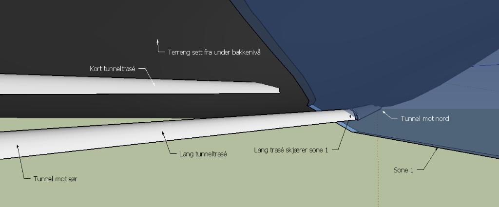 Etter tolkning og plassering av blotninger, og analyser av seismikkprofil er «svak sone 1» blitt plassert som vist på figur 31.