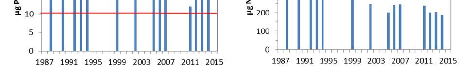 Det ser imidlertid ut til å ha skjedd en økning i konsentrasjonen i løpet av de siste fire årene, fra 12 µg P/l til 17 µg P/l (middelverdier).