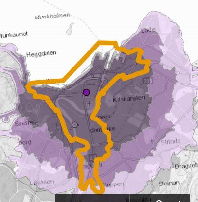 Alt. kompakt Trondheim - all vekst mot 2050 sluses inn sentralt - 5 km fra torvet langs gangnettet (ca 4 km i luftlinje).