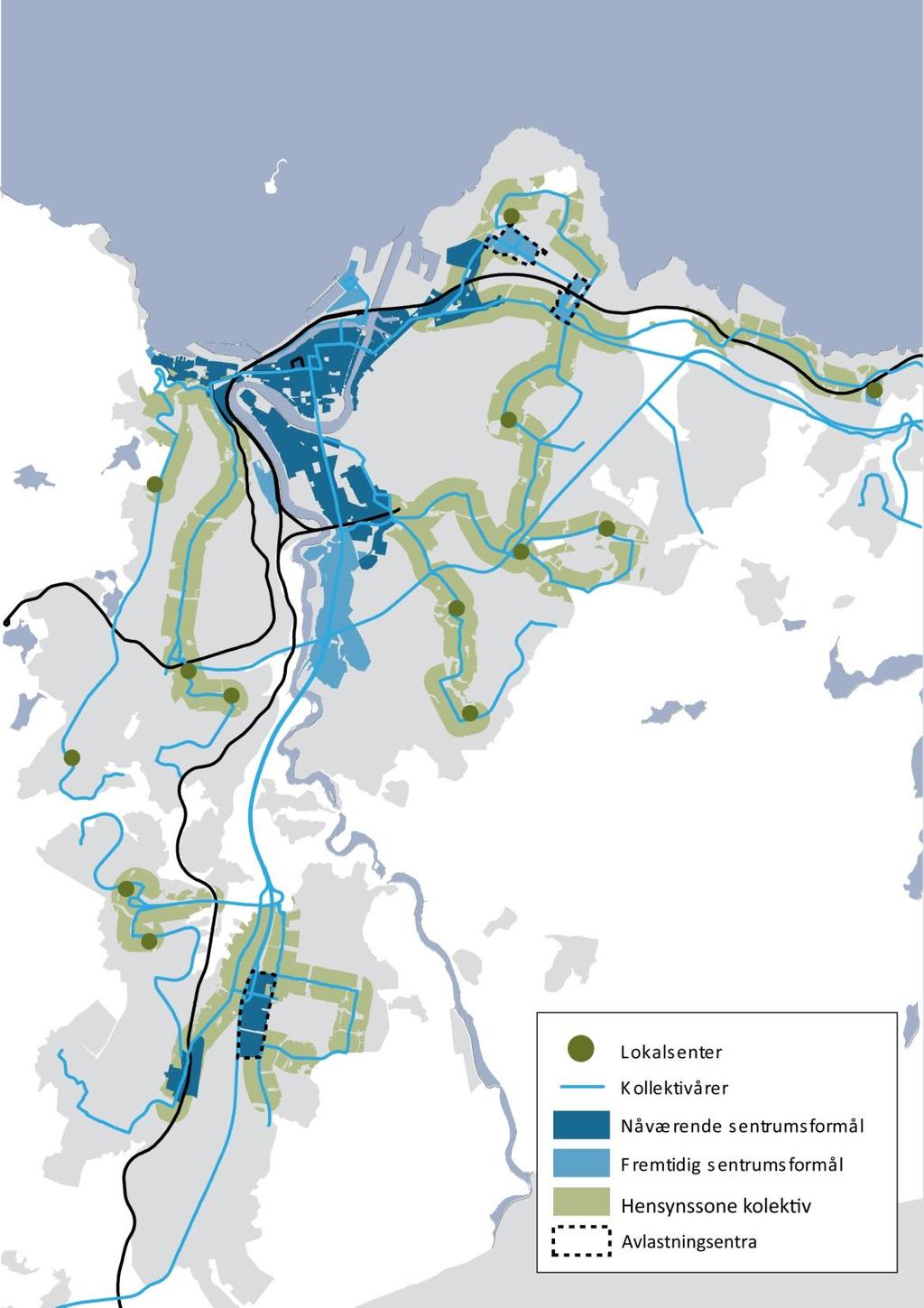 NYTT I KPA, av 2013/14 Økt tetthet i boligområdene Høyere tetthet langs kollektivtraseer, ved lokalsentre, større og nye områder (6 boliger per dekar) Videre byomforming i sentrale