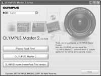 Windows 1 Sett CD--ROM-en inn i CD-ROM-stasjonen. OLYMPUS Masters setupskjerm vises. Hvis skjermen ikke vises må du dobbeltklikke på «Min datamaskin» og så klikke på CD-ROM-ikonet.
