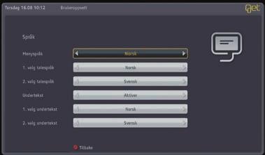 Valg av språk for menyer og undertekster Get box Mikro gir deg mulighet til å velge språk for menyer og undertekst på tv-sendingene.