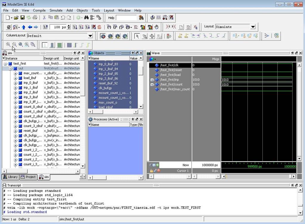 Figur 29. Postsyntese simulering For å foreta en timingsimulering må man utføre noe vi kaller SDF backannotation.