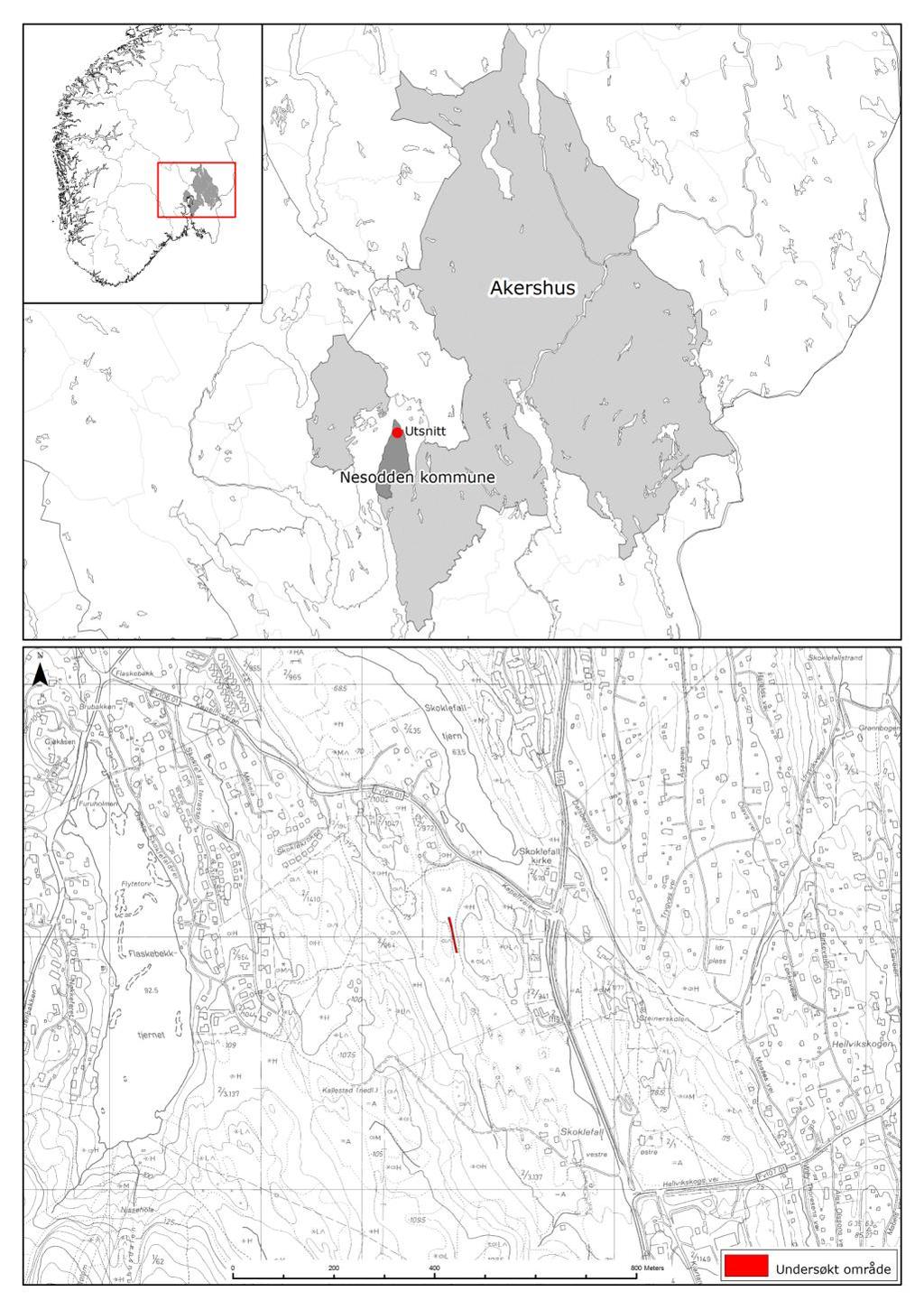 boligfelt fra Kapellveien, men strekker seg ca 10 m nord for sistnevnte vei. Videre ligger det berørte området vest for foten av en liten ås med mye berg i dagen.