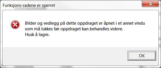 vedlegg» åpent på den andre skjermen. Det har da vært mulig å klarmarkere eller sende taksten uten at man har trykket OK på bildene.