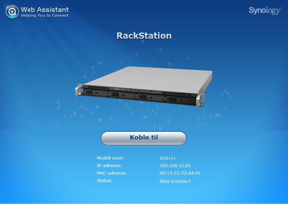 Kapittel Installer DSM på RackStation Kapittel 3: 3 Når oppsettet av maskinvaren er fullført, installerer du DiskStation Manager (DSM) et nettleserbasert operativsystem som er spesialutviklet for