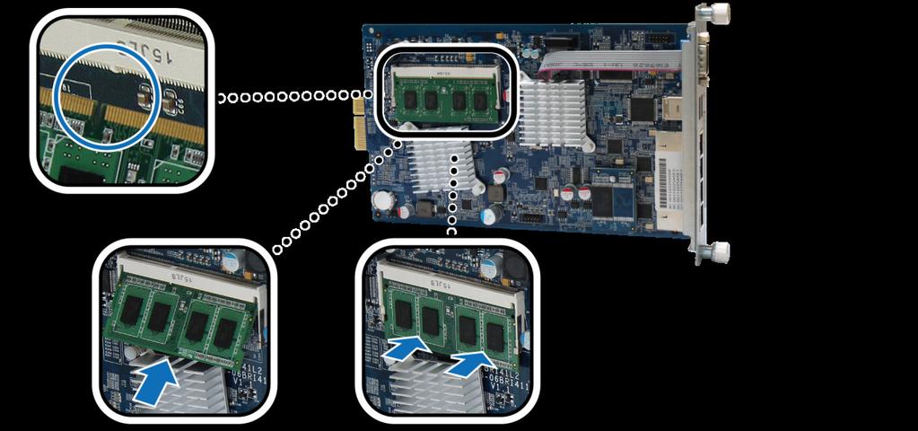 Installer en RAM-modul 1 Avslutt RackStation og koble fra alle kabler for å forhindre eventuelle skader. 2 Skru løs de to knottene som sikrer bakpanelet.