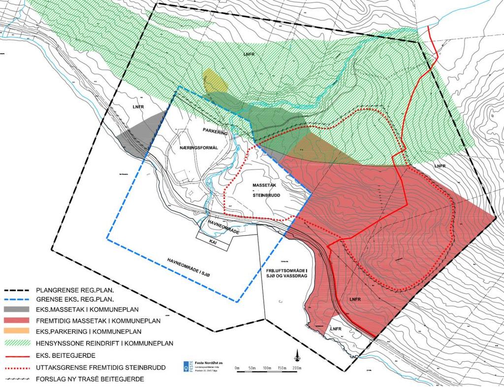 3.3.2 Tiltaksområdet i forhold til kommuneplanens arealdel Fig. 3.3.2 Utsnitt fra grunnlag for reguleringsplan Tyttebærvika industriområde, med figurer fra vedtatt arealplan.