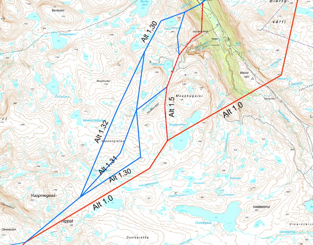 Tilleggsutredning. Ny 420 kv-ledning Balsfjord - Hammerfest Mai 2011 Figur 5 Kartutsnittet viser konsesjonsøkt trasealternativ 1.