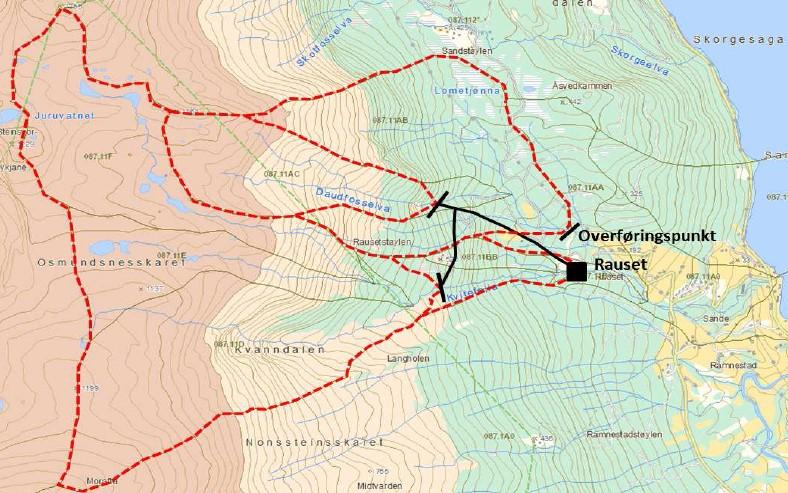 Side 2 av 6 Inntaket i Daufosselva er planlagt like nedstrøms ein foss der det skal byggast ein betongdam med høgde opp mot 2 meter. Neddemt areal vil bli i storleik 150 m2.