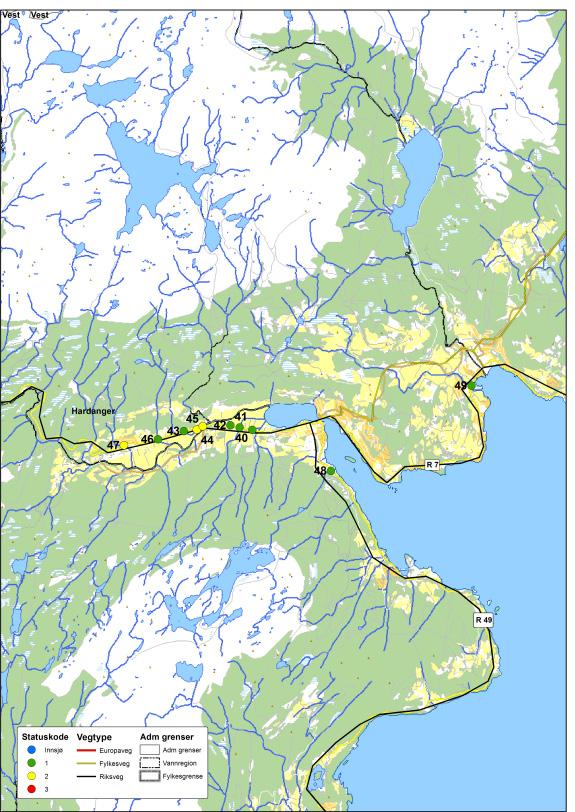 Figur 29. Utvalg av lokaliteter som er undersøkt i Hordaland.