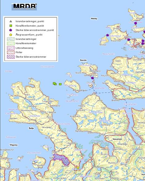 3.4.2 Marine miljøressurser og prioriteringer ved akutt forurensning 3.4.2.1 Marine ressurser Kartfiguren (Figur 3-9) gir en oversikt over det marine naturmiljøer innen analyseområdet.