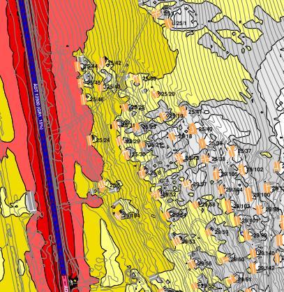 5.1 Skjermingstiltak langs vei Det er vurdert støyskjerming langs E6 og FV258, samt noen lokale støyskjermer for utsatte boliger.