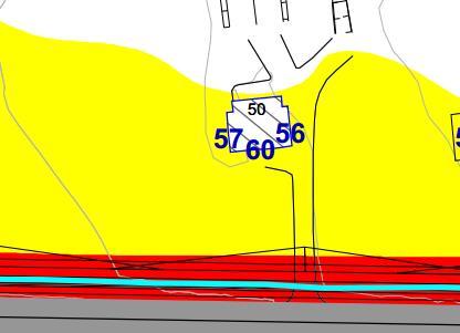 63,1 64,8 Det har vært vurdert en 51 m lang skjerm med høyde 2,5 m langs veg.