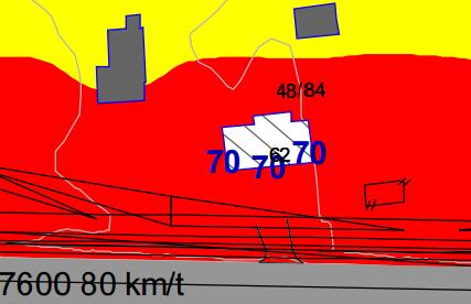 FIGUR 48 FIGUR 49 Fasaden mot Fv 661 på denne boligen har støynivå på L den 70,4 Situasjon 1 65,9 Situasjon 2 66,7