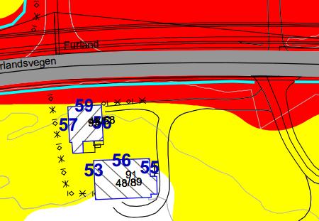 Det har vært vurdert en 156 m lang skjerm med høyde 2,5 m langs veg.