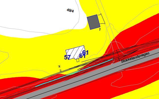 FIGUR 107 Kart av uteoppholdsområde (L den). Skjermdemping rundt: -4,3 db, skjerm ikke effektiv.