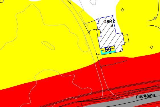 FIGUR 115 Kart av uteoppholdsområde (L den). Skjermdemping rundt: -4,4 db, skjerm ikke effektiv.