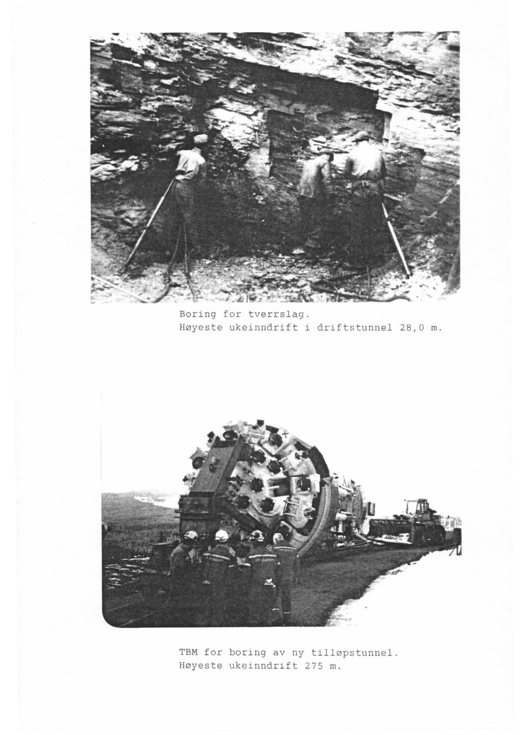 Boring for tverrslag. Høyeste ukeinndrift i driftstunnel 28,0 ffi.