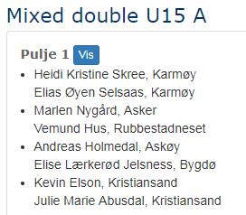 Fredag Siden Fredrik ikkje kunne spele gjekk Vemund inn og overtok plassen hans som makker til Marlen i fra Asker. De hadde et veldig vanskelig utgangskpunkt. 3 ekstremt gode par var i gruppa.