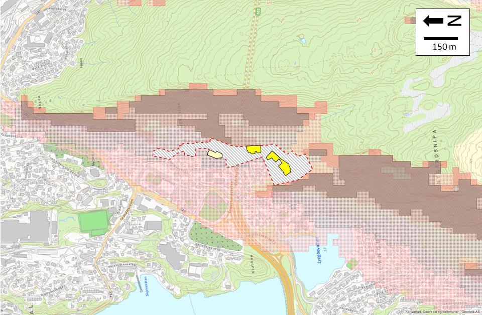 bakgrunn i løsmasseskredene som skjedde som følge av ekstremvær i Bergen høsten 2005. Det vurderes i notatet å være liten fare for skadelige flomskred, mindre enn 10-3 (1/1000).