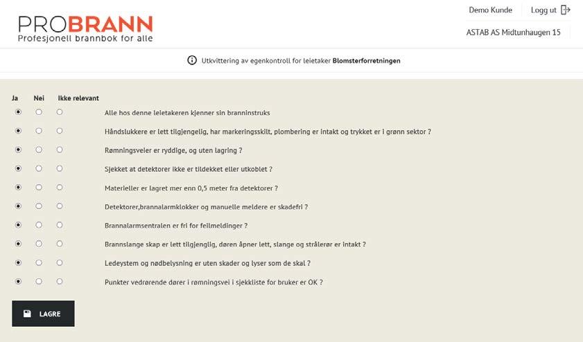 Fig. 4 Egenkontroll skjema leietakere / brukere 3. Instrukser Under denne menyen er det vedlagt alle branninstrukser som tilkommer dere som leietaker / brukere.