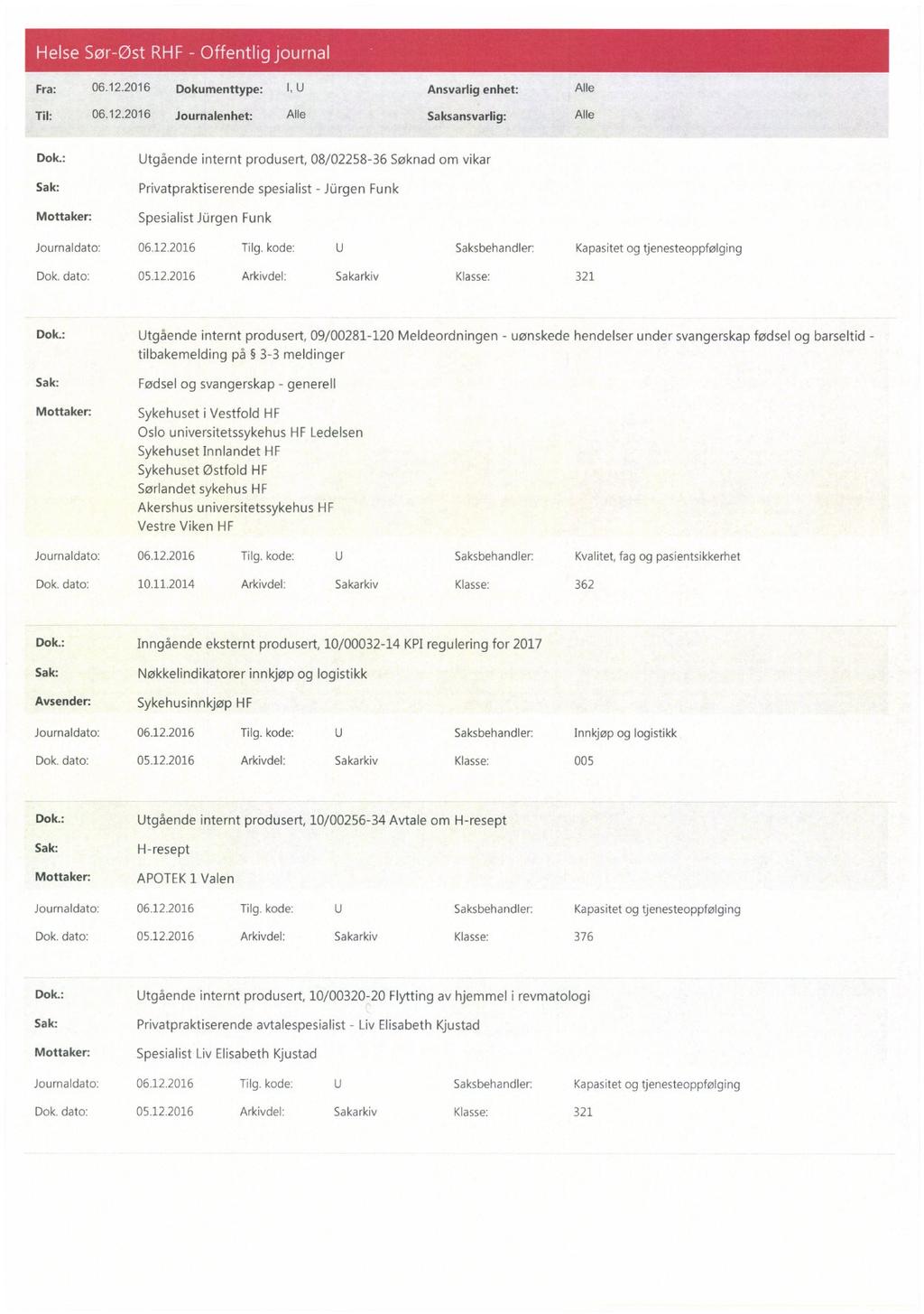 " -!.. - Dok.: Utgående internt produsert, 08/02258-36 Søknad om vikar Privatpraktiserende spesialist - hirgen Funk Spesialist Jürgen Funk Journaldato: 06.12.