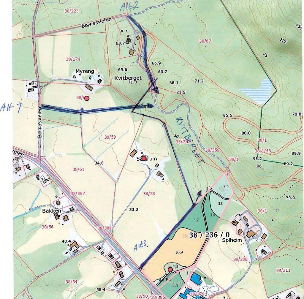 Alternativ 1: Fra Borrasveien og inn i feltet på den nord-vestlige spissen Svært bratt terreng i selve angrepspunktet til feltet.