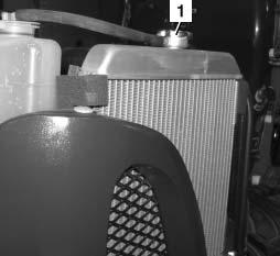Vedlikehold Skifte kjølevæske Avtapningen skal kun utføres mens motoren er kald. Samlet innhold i kjølesystemet: 3,5 l Åpne motorpanseret (side 72). Åpne radiatorlokket (1).