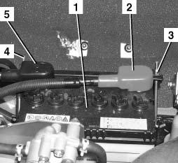 Vedlikehold Stell av batteriet Ved regelmessig stell kan batteriets levetid forlenges betraktelig. Kontroller at batteriet (1) sitter fast, skru det eventuelt fast med mutterne (3 og 4).