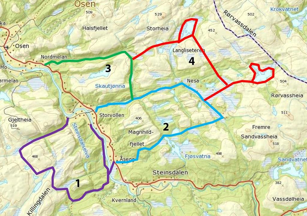 Figur 2 Foreslåtte snøskuterløyper i Osen kommune.