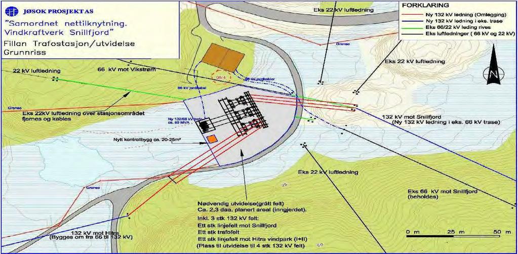 Figur 7. Situasjonsplan for utvidelse av Fillan transformatorstasjon. 3.