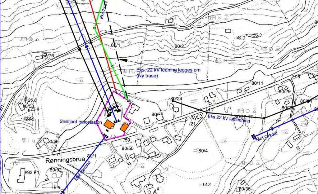 transformatorstasjon og omlegging av eksisterende 22