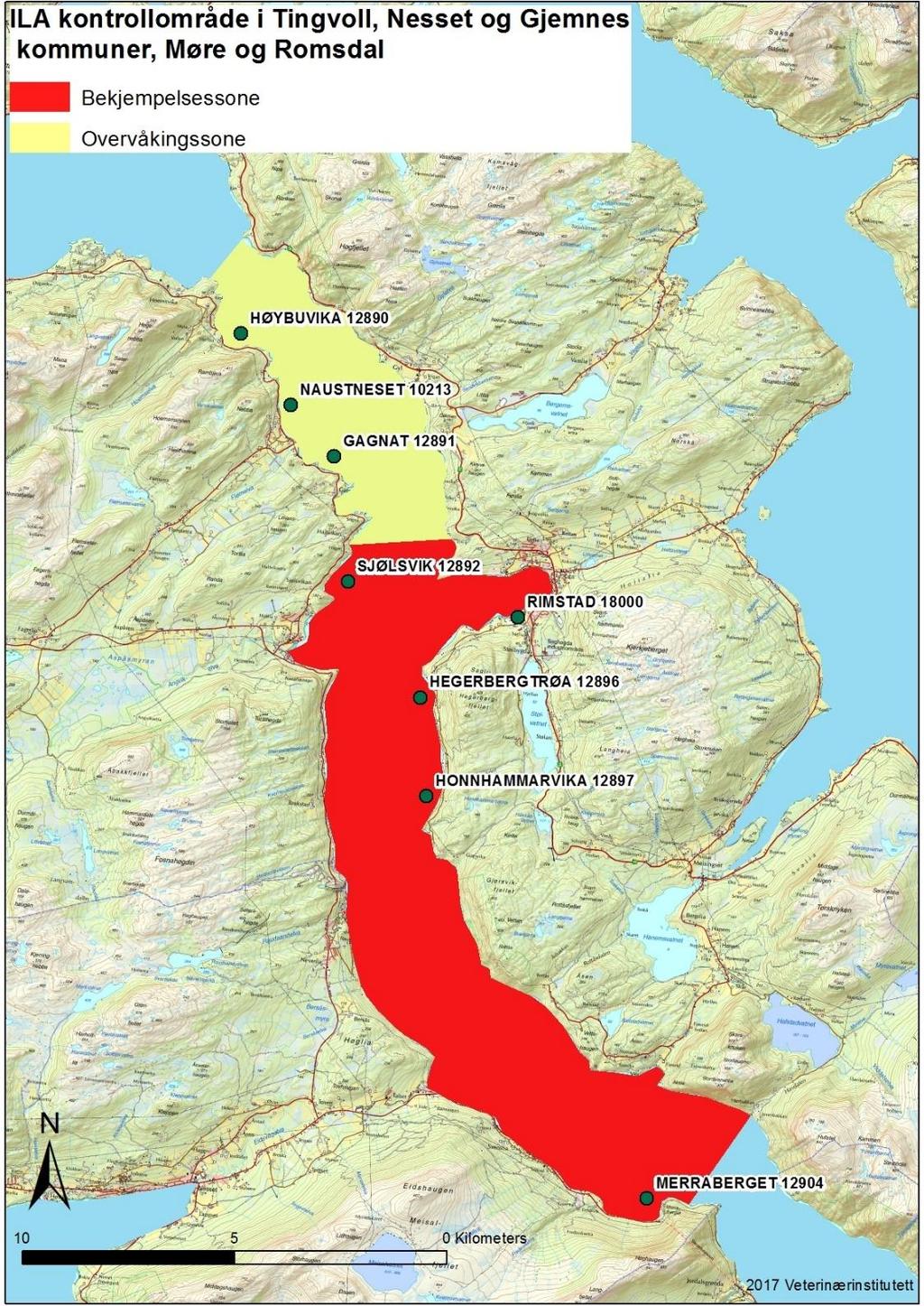 Kart over ILA-kontrollområde i Tingvoll,