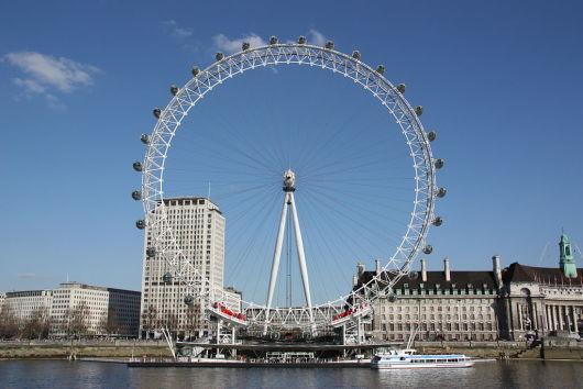 Oppgave 3 (6 poeng) Nettkode: E 4DRT London Eye er et pariserhjul med diameter lik 135 m. En runde tar 30 min. Passasjerene går ombord i pariserhjulet fra en plattform som ligger 2 m over bakkenivå.