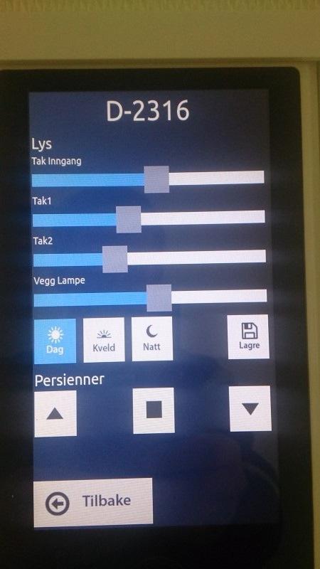Scenariestyring Det er ønske om å ha en enkel styring av belysning i pasient rommene. Det er laget en applikasjon/skjermbilde der disse scenarioene kan styres.