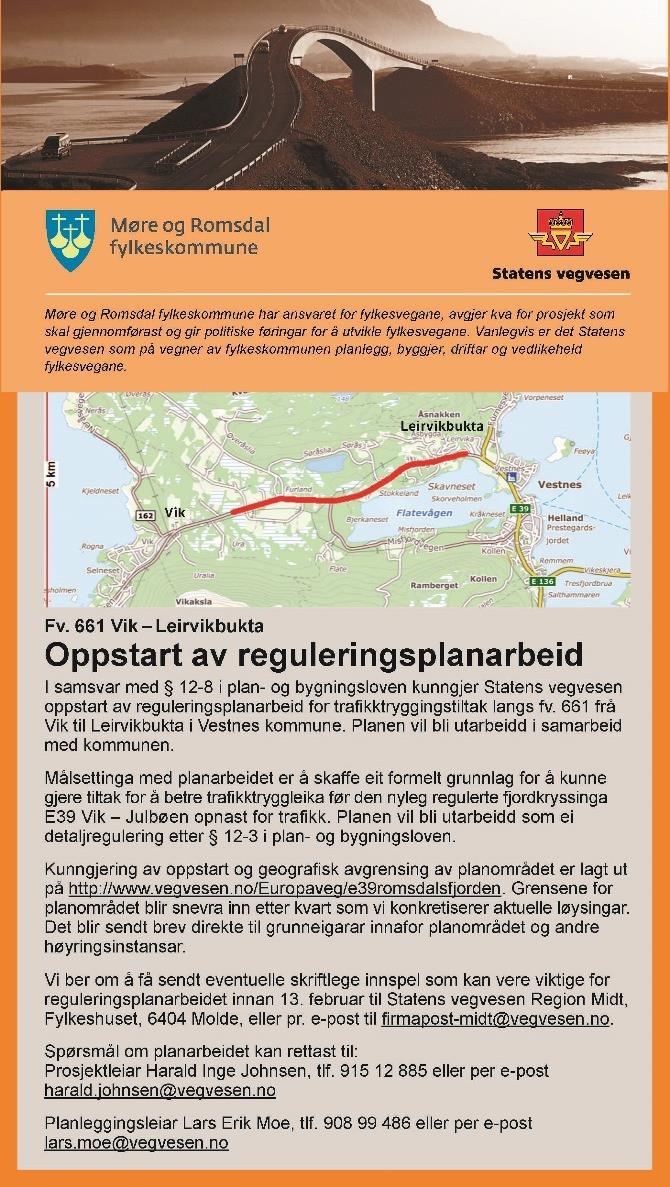 Annonsert planoppstart Annonse i Vestnesavisa, Bygdebladet og Romsdal